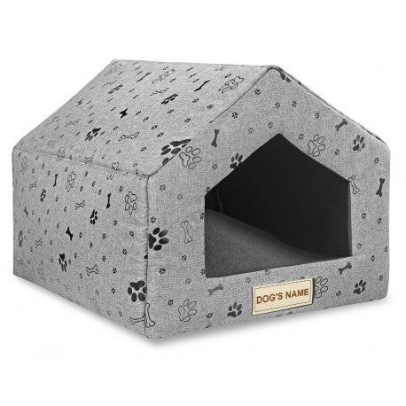 Legowisko DOMEK dla psa 50x40 cm Personalizowane Wodoodporne Kości Czarne