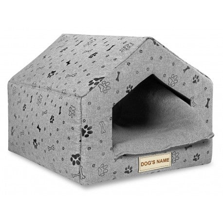 Legowisko DOMEK dla psa 50x40 cm Personalizowane Wodoodporne Kości Czarne