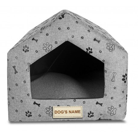 Legowisko DOMEK dla psa 50x40 cm Personalizowane Wodoodporne Kości Czarne