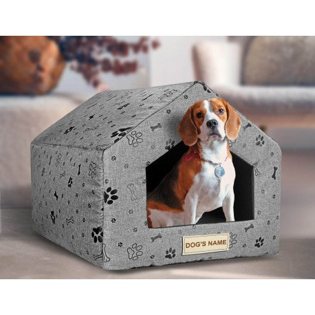 Legowisko DOMEK dla psa 50x40 cm Personalizowane Wodoodporne Kości Czarne